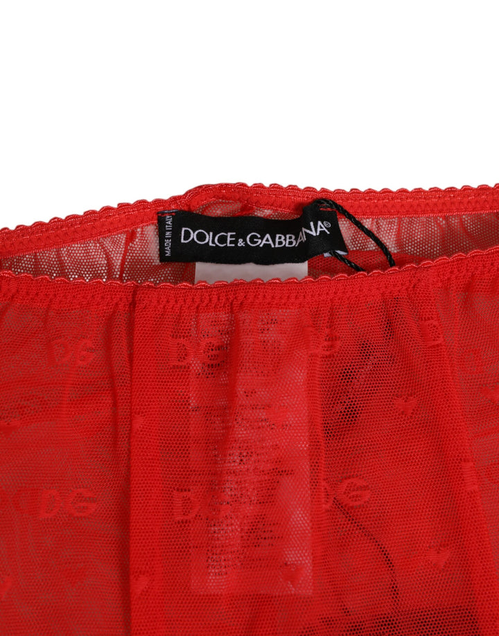 Women’s Dolce &amp; Gabbana Red Logo Lace Tight Midi Trousers Underwear