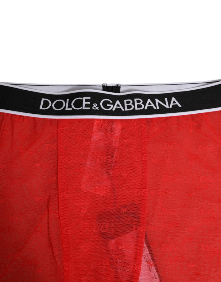 Women’s Dolce &amp; Gabbana Red Logo Lace Tight Midi Trousers Underwear