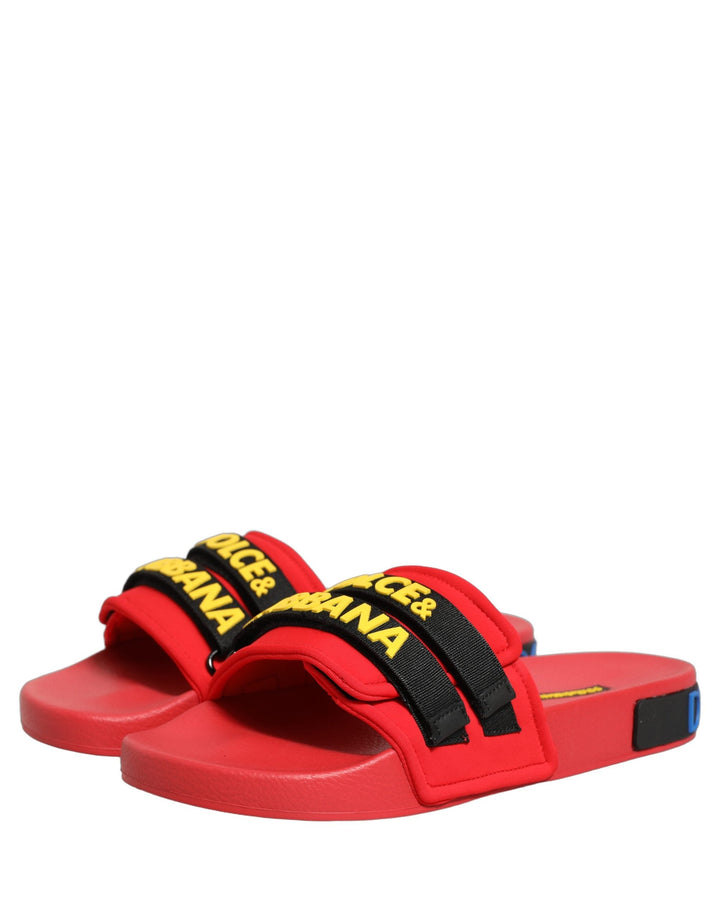 Women’s Dolce &amp; Gabbana Red Neoprene Slides Flats Beachwear Shoes