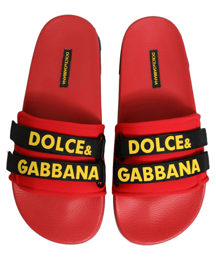 Women’s Dolce &amp; Gabbana Red Neoprene Slides Flats Beachwear Shoes