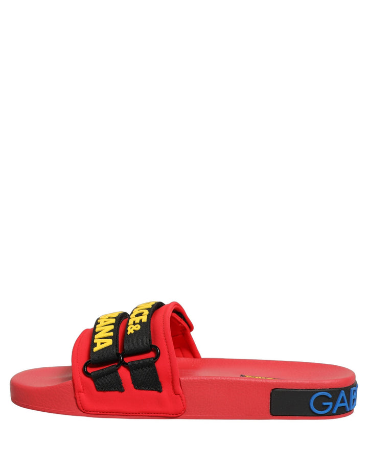 Women’s Dolce &amp; Gabbana Red Neoprene Slides Flats Beachwear Shoes