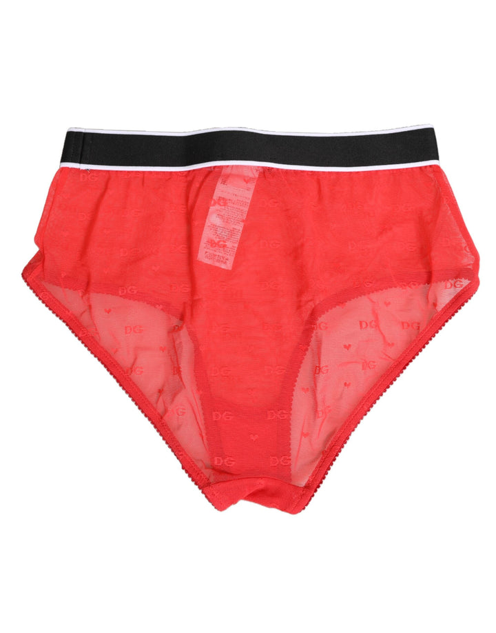 Women’s Dolce &amp; Gabbana Red Nylon Logo Waistband Brief Panty Underwear