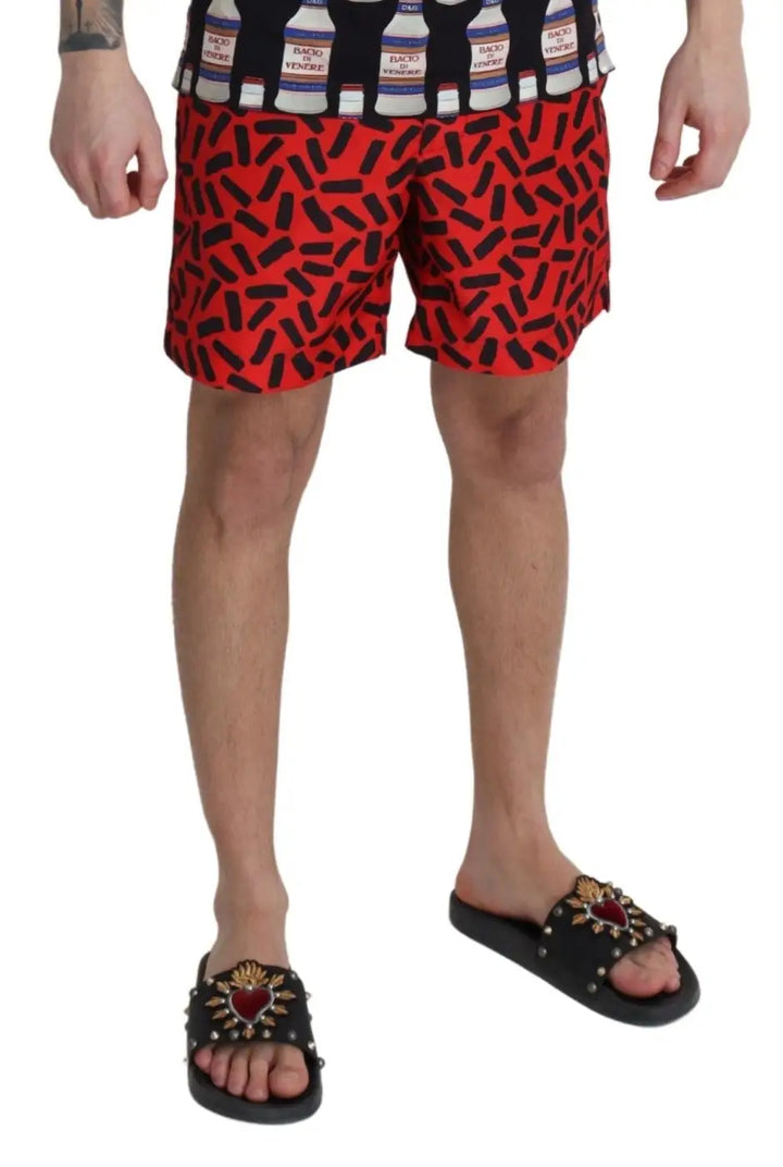 Women’s Dolce &amp; Gabbana Red Patterned Beachwear Shorts Swimwear