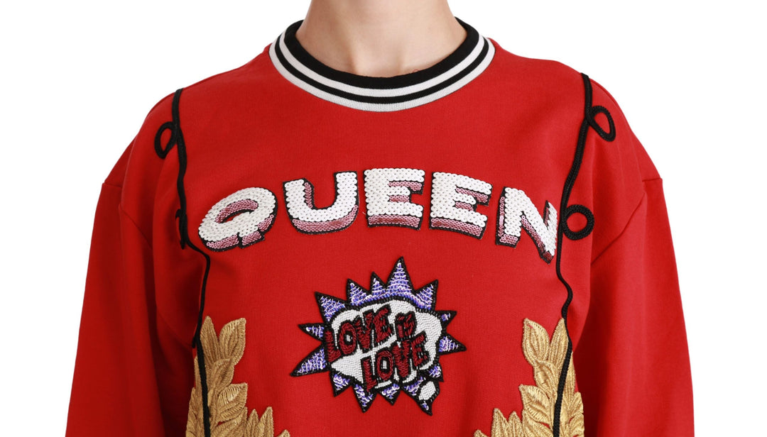 Women’s Dolce &amp; Gabbana Red Queen Sequined Love Pullover Sweater
