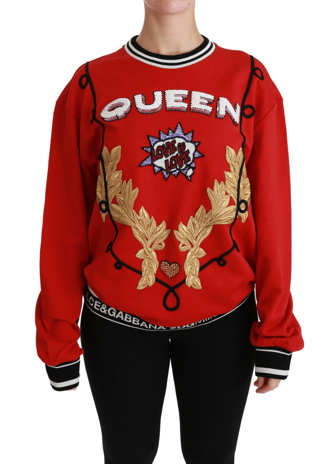 Women’s Dolce &amp; Gabbana Red Queen Sequined Love Pullover Sweater