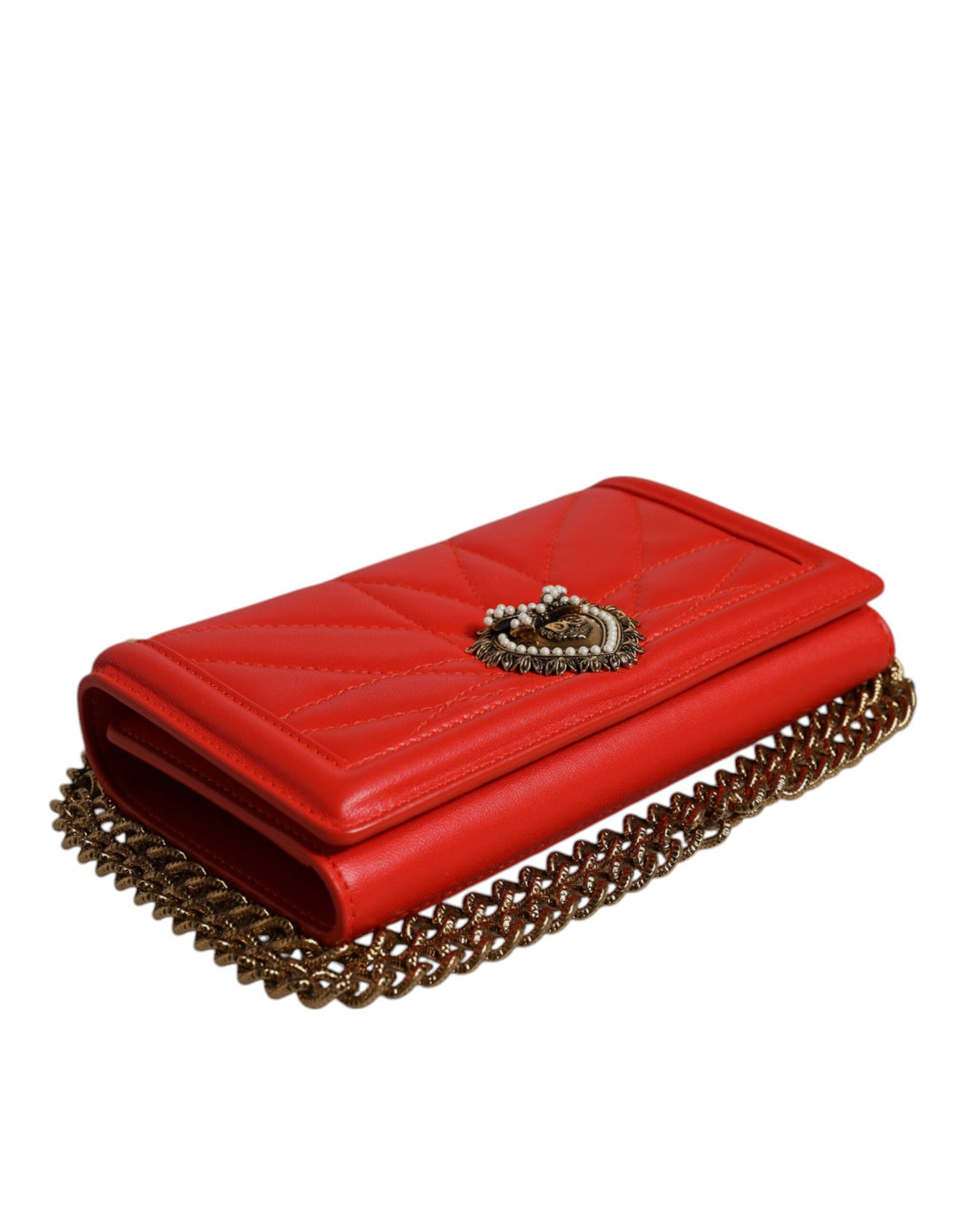 Women’s Dolce &amp; Gabbana Red Quilted Devotion Crossbody Chain Phone Cover Bag