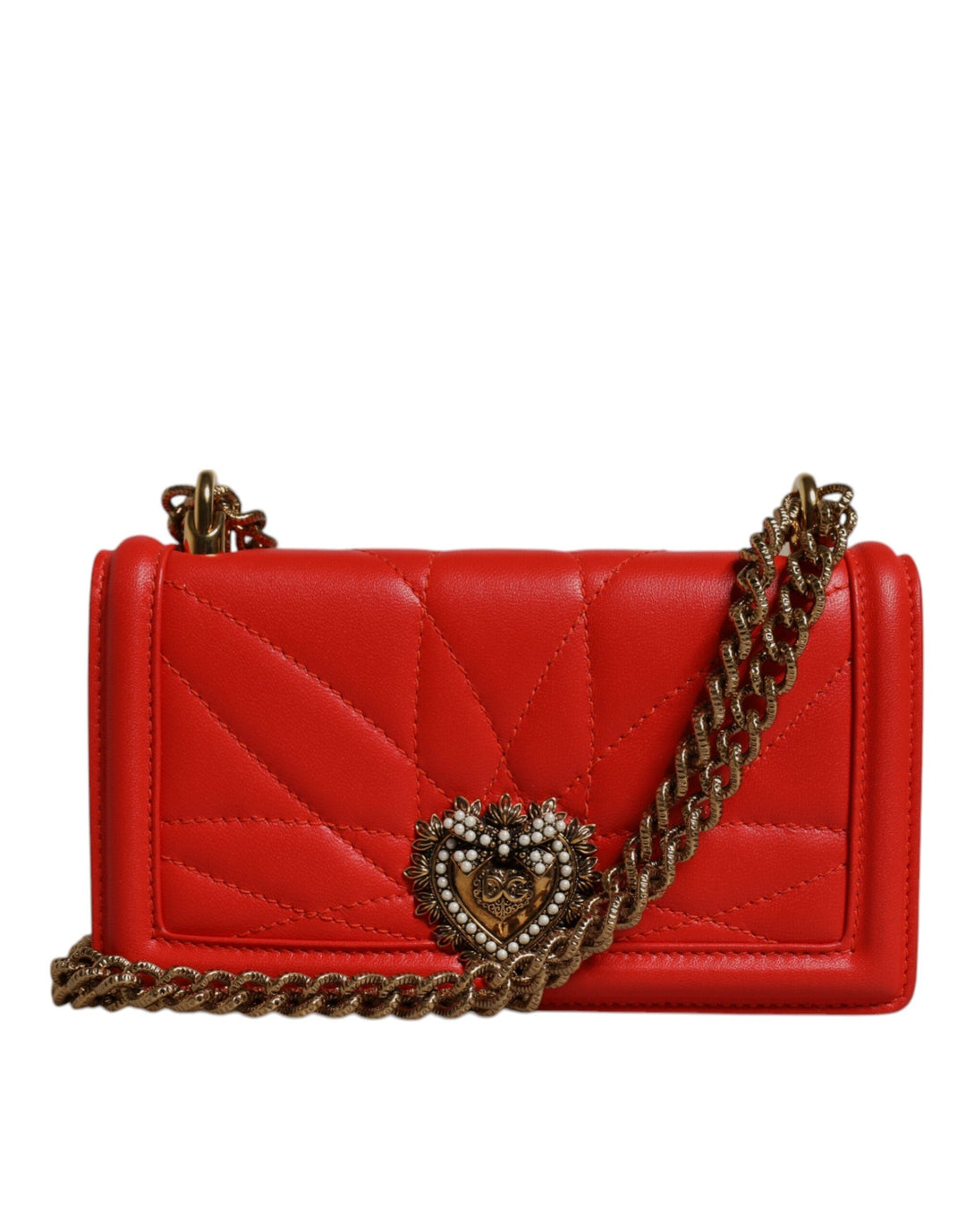 Women’s Dolce &amp; Gabbana Red Quilted Devotion Crossbody Chain Phone Cover Bag