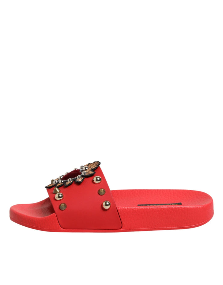 Women’s Dolce &amp; Gabbana Red Sacred Heart Stud Slides Beachwear Shoes