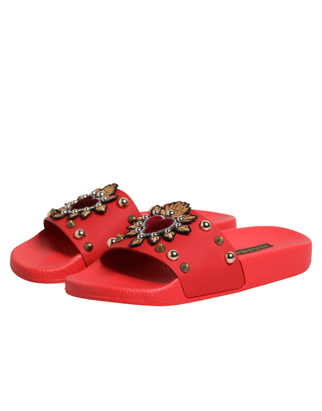 Women’s Dolce &amp; Gabbana Red Sacred Heart Stud Slides Beachwear Shoes