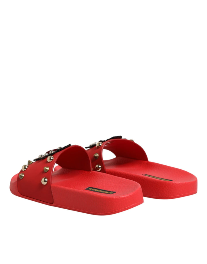 Women’s Dolce &amp; Gabbana Red Sacred Heart Stud Slides Beachwear Shoes