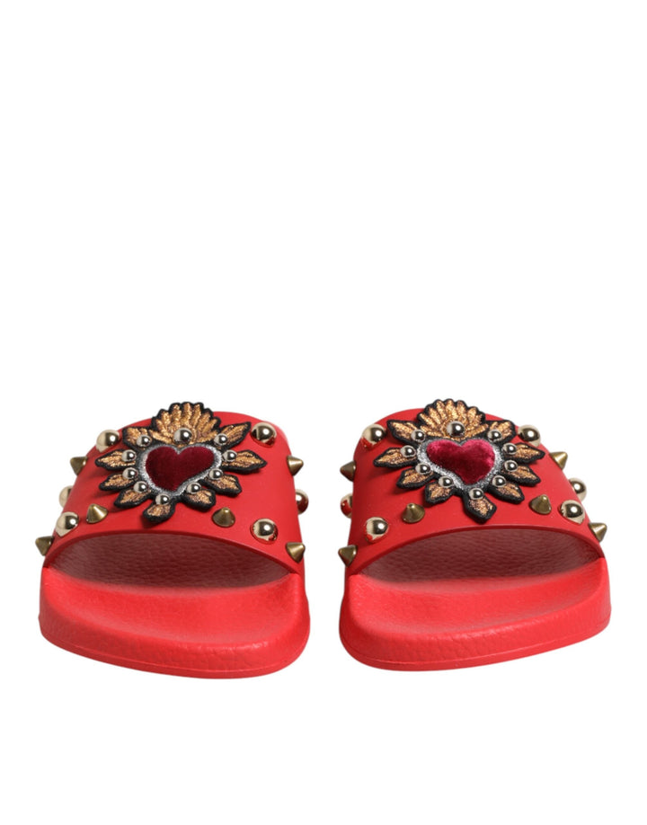 Women’s Dolce &amp; Gabbana Red Sacred Heart Stud Slides Beachwear Shoes