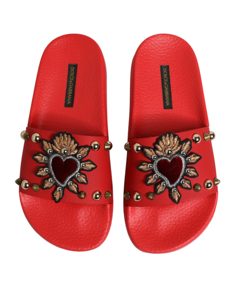 Women’s Dolce & Gabbana Red Sacred Heart Stud Slides Beachwear Shoes