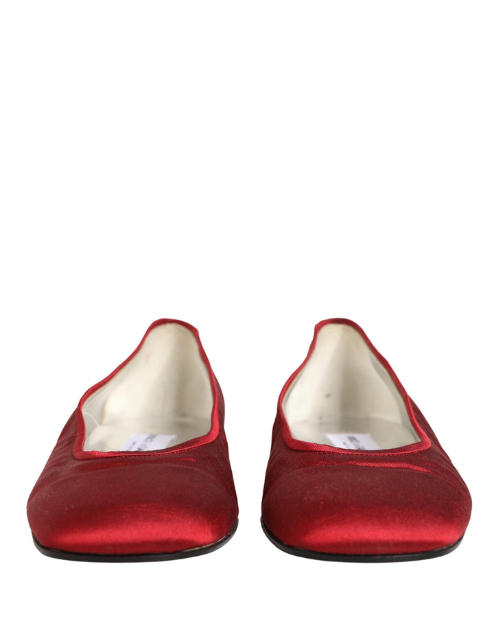Women’s Dolce &amp; Gabbana Red Satin Fabric Ballet Slip on Flats Shoes