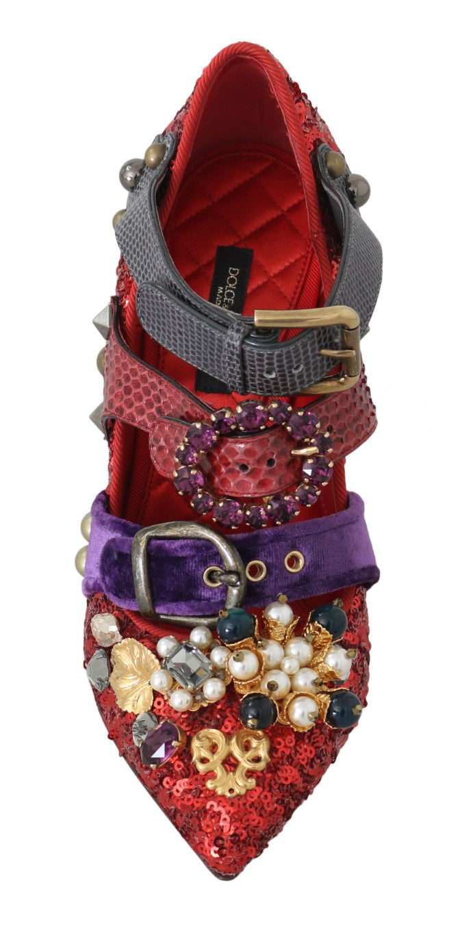 Women’s Dolce & Gabbana Red Sequined Crystal Studs Heels Shoes