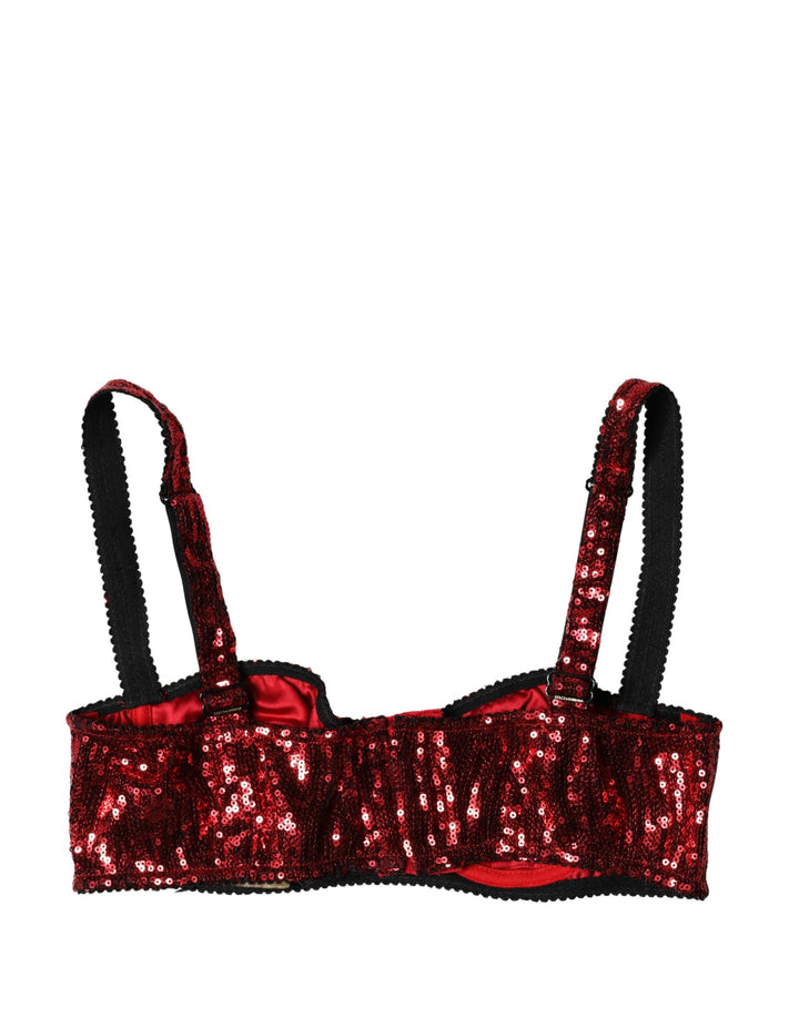 Women’s Dolce &amp; Gabbana Red Sequined Nylon Balconnet Bra Underwear