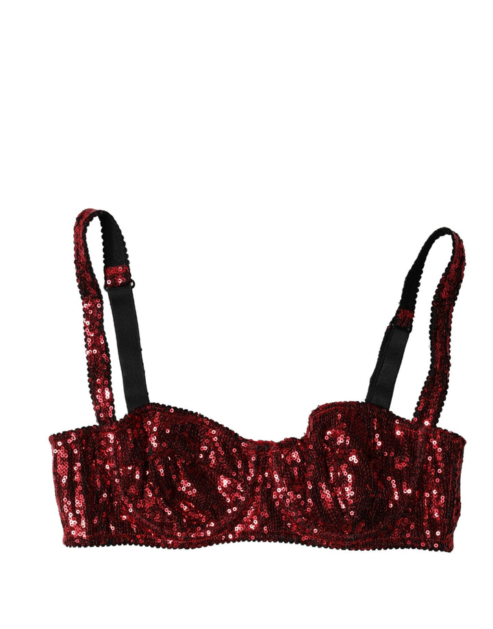 Women’s Dolce &amp; Gabbana Red Sequined Nylon Balconnet Bra Underwear