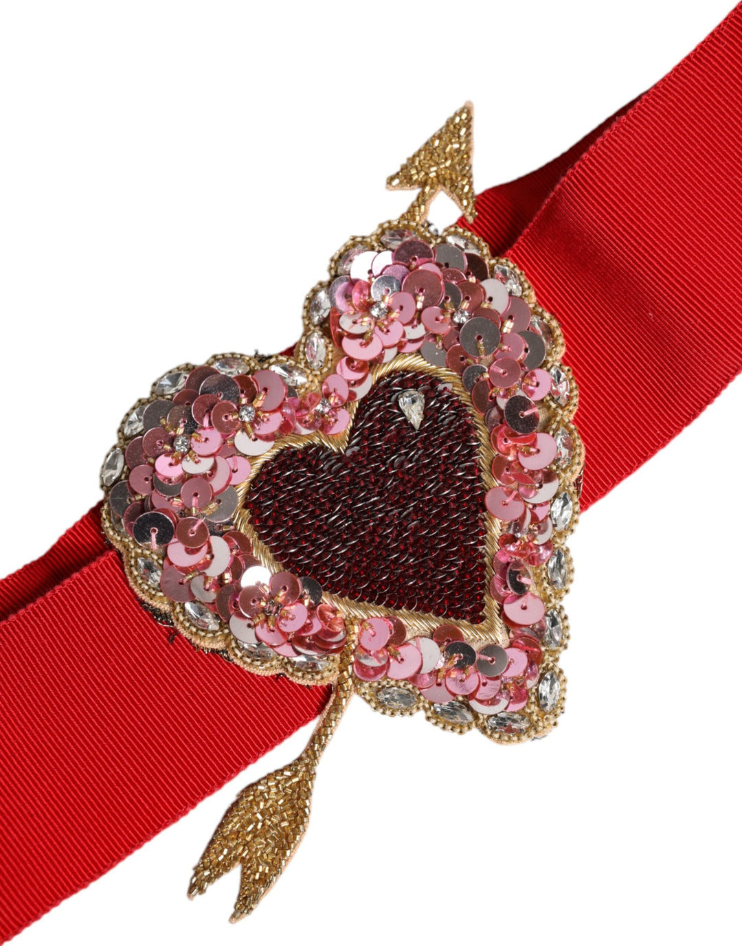 Women’s Dolce &amp; Gabbana Red Stretch Wide Waist Heart Embellished Belt