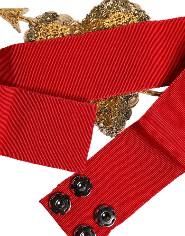 Women’s Dolce &amp; Gabbana Red Stretch Wide Waist Heart Embellished Belt