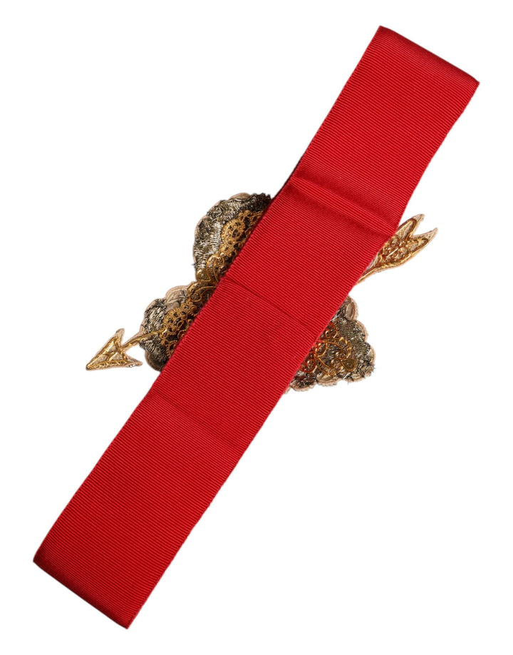 Women’s Dolce &amp; Gabbana Red Stretch Wide Waist Heart Embellished Belt