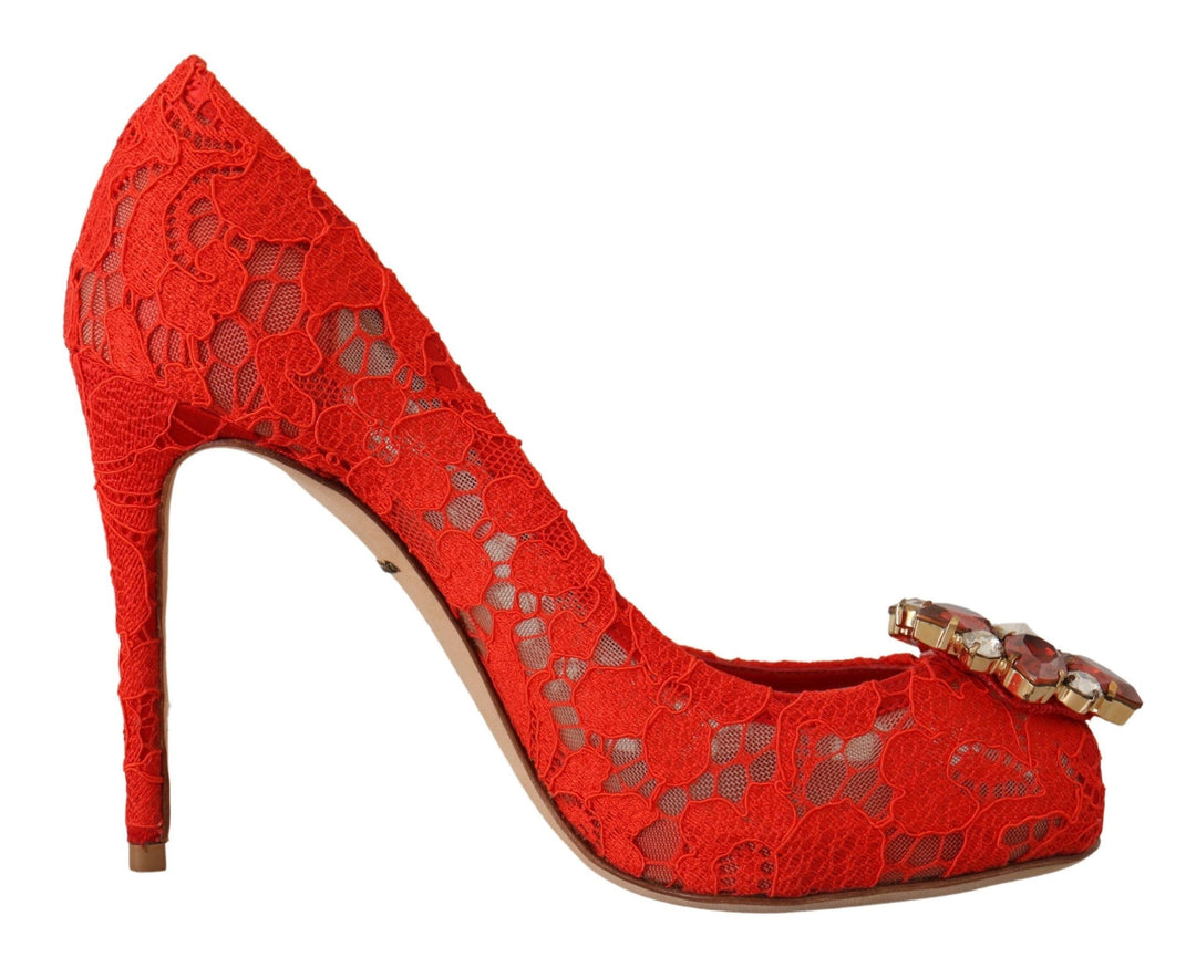 Women’s Dolce &amp; Gabbana Red Taormina Lace Crystal Heels Pumps