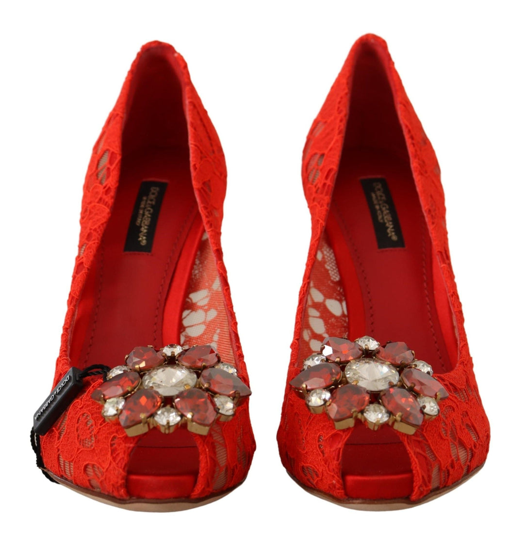 Women’s Dolce &amp; Gabbana Red Taormina Lace Crystal Heels Pumps