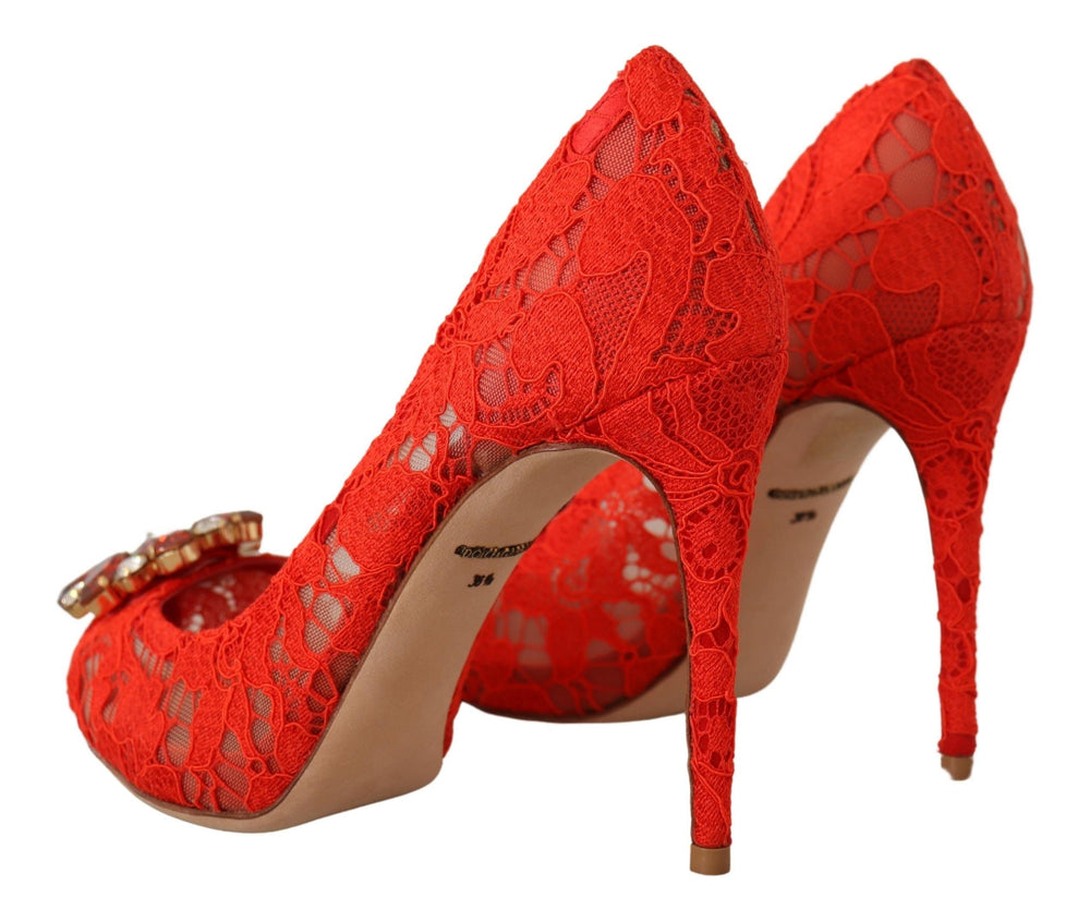 Women’s Dolce & Gabbana Red Taormina Lace Crystal Heels Pumps