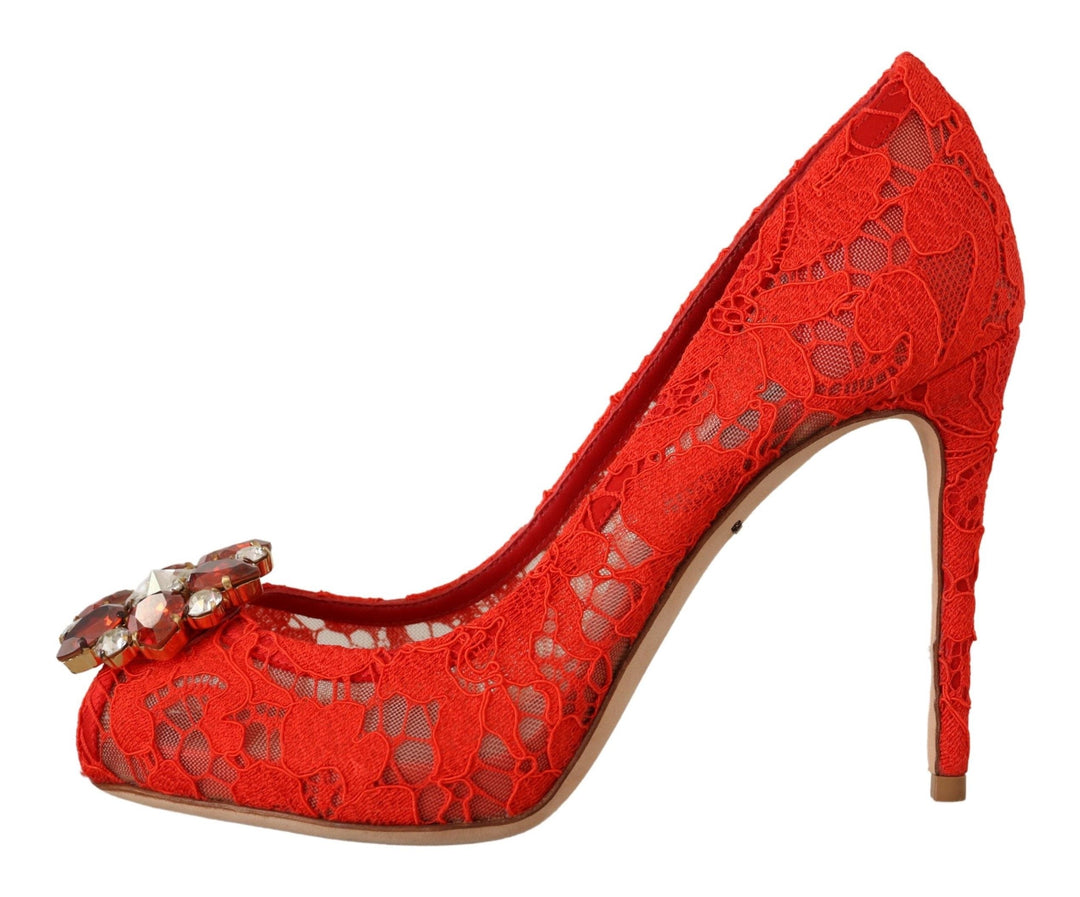 Women’s Dolce &amp; Gabbana Red Taormina Lace Crystal Heels Pumps