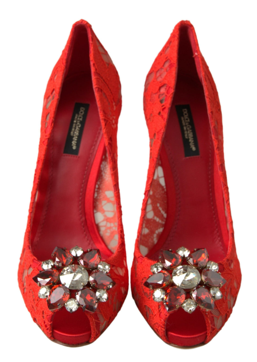 Women’s Dolce &amp; Gabbana Red Taormina Lace Crystal Heels Pumps Shoes