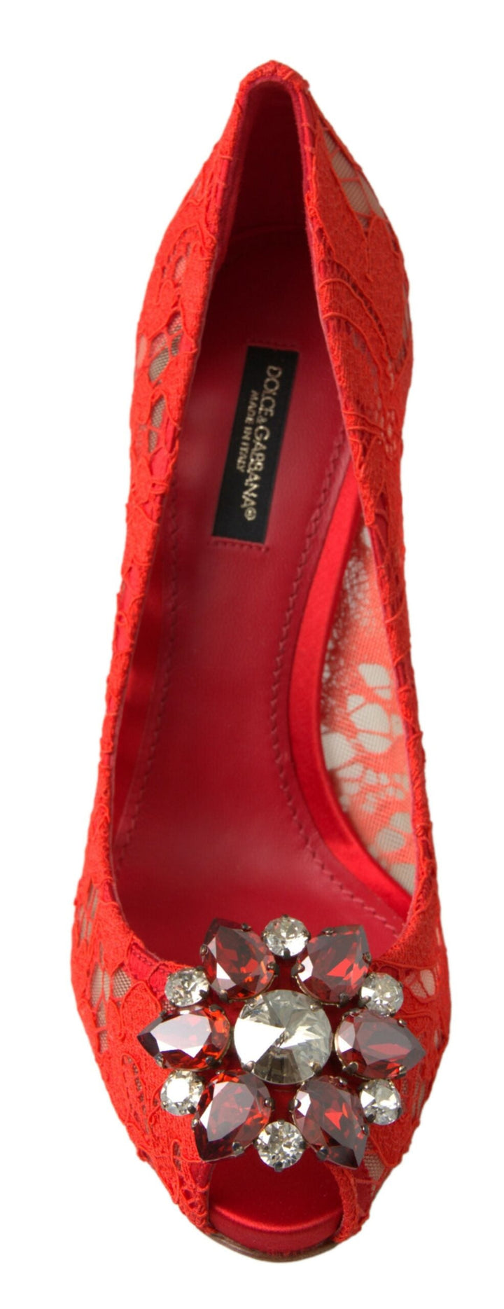 Women’s Dolce &amp; Gabbana Red Taormina Lace Crystal Heels Pumps Shoes