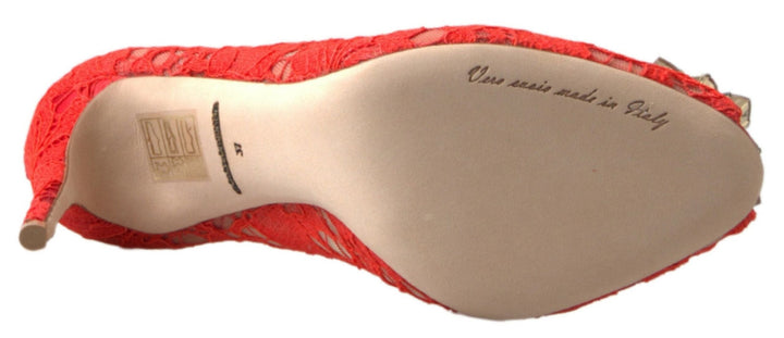 Women’s Dolce &amp; Gabbana Red Taormina Lace Crystal Heels Pumps Shoes