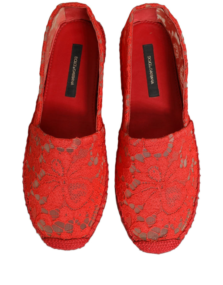 Women’s Dolce &amp; Gabbana Red Taormina Lace Espadrille Flats Shoes