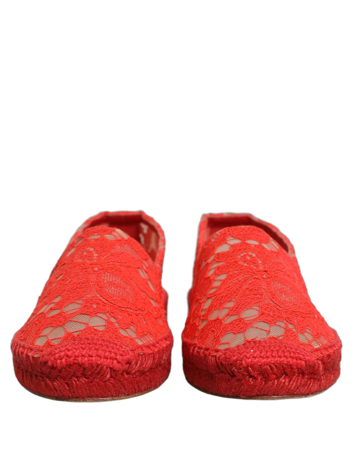 Women’s Dolce &amp; Gabbana Red Taormina Lace Espadrille Flats Shoes