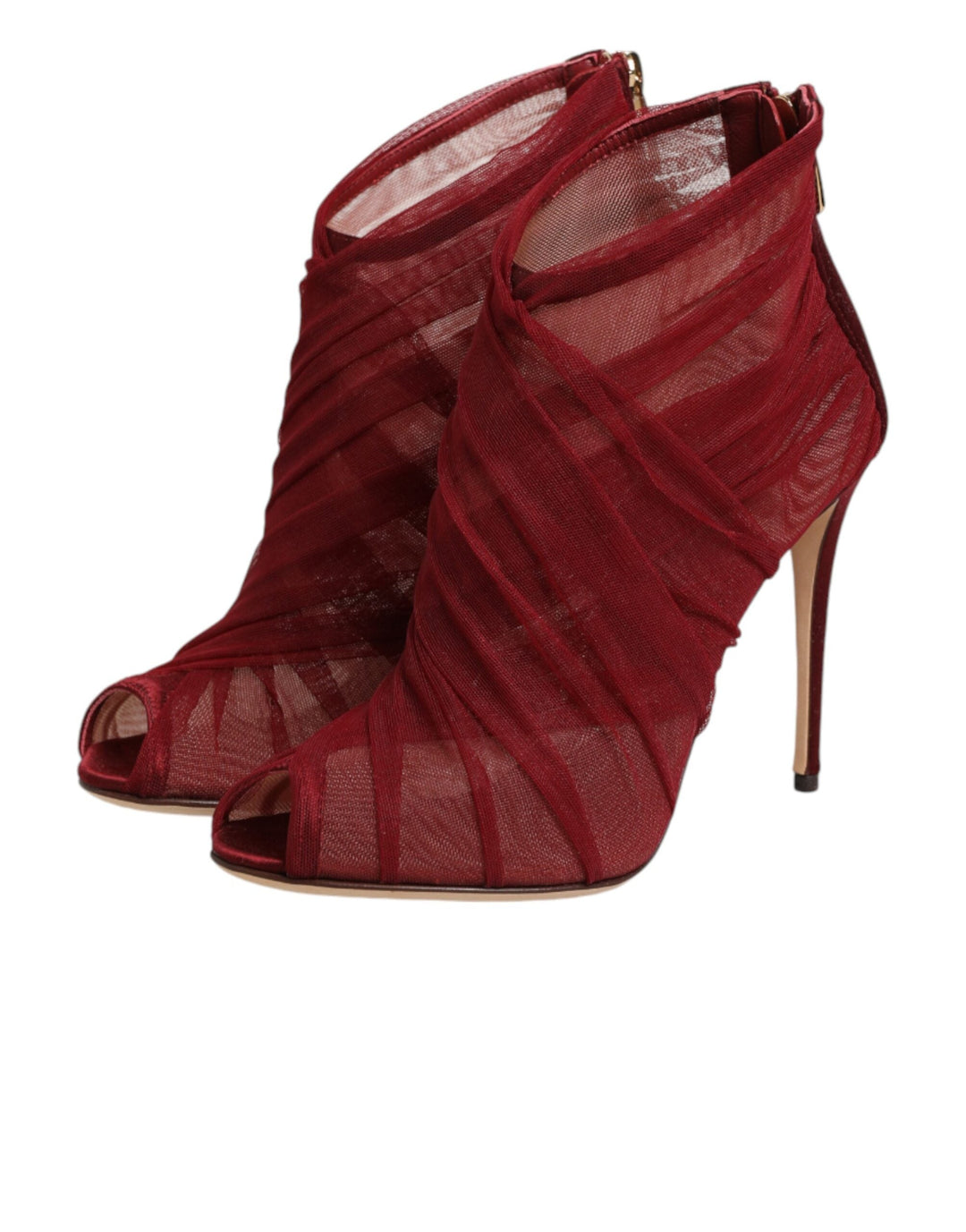 Women’s Dolce &amp; Gabbana Red Tulle Ankle Boots Stiletto Heels Shoes