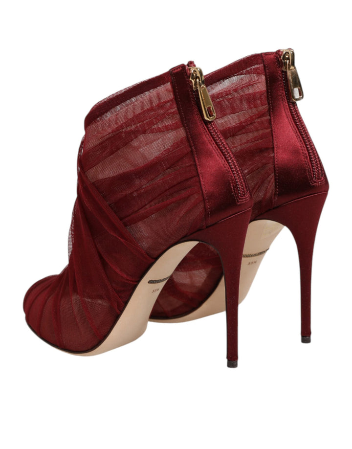 Women’s Dolce &amp; Gabbana Red Tulle Ankle Boots Stiletto Heels Shoes