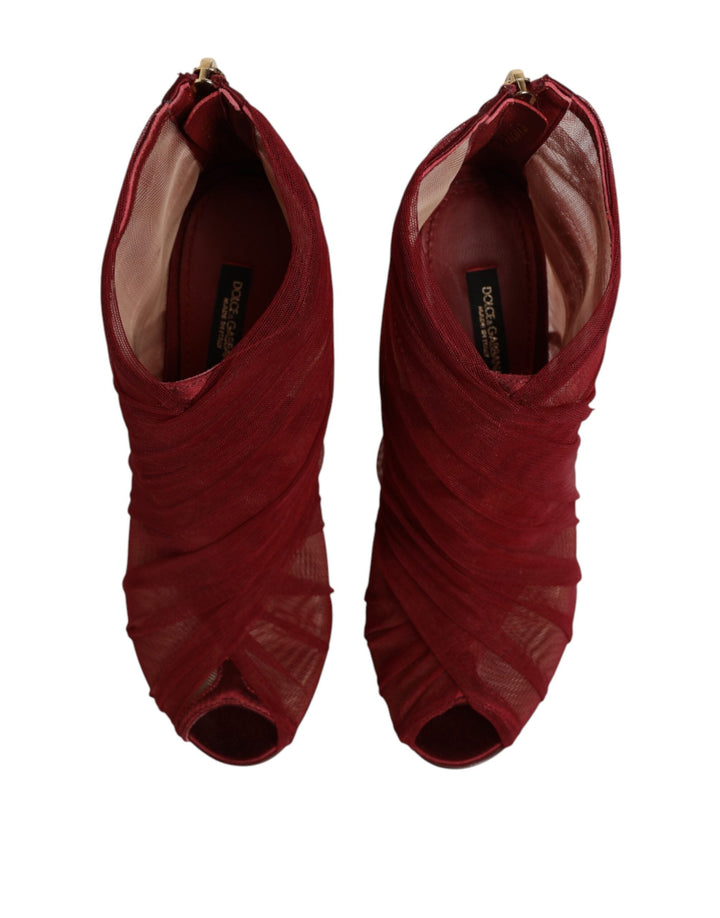 Women’s Dolce &amp; Gabbana Red Tulle Ankle Boots Stiletto Heels Shoes