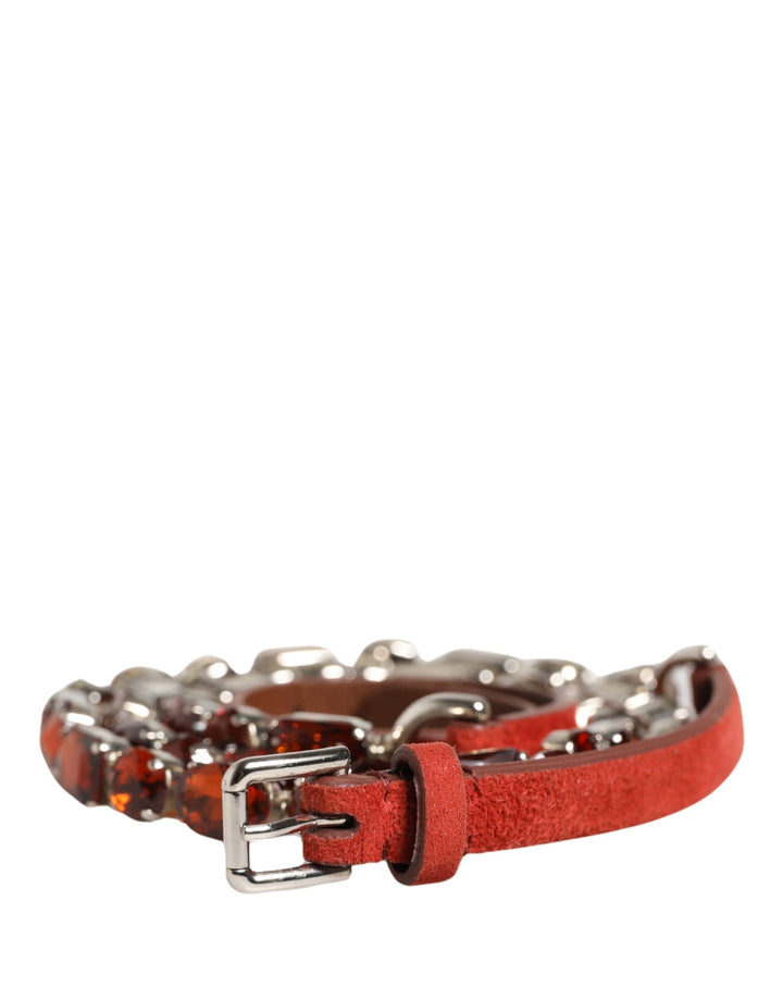Women’s Dolce &amp; Gabbana Red Velvet Crystals Chain Embellished Belt