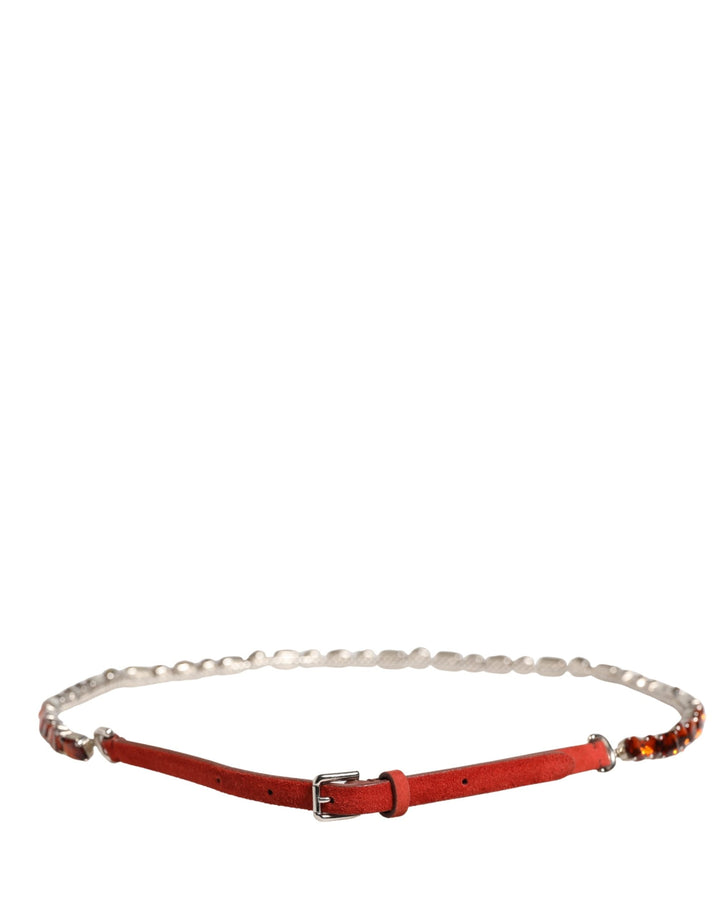 Women’s Dolce &amp; Gabbana Red Velvet Crystals Chain Embellished Belt