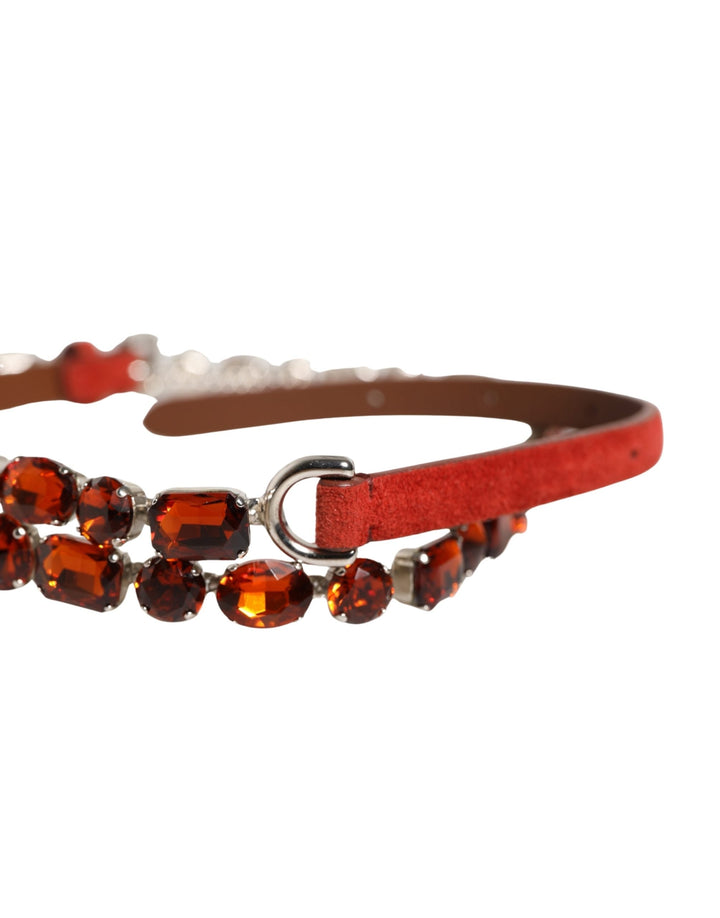 Women’s Dolce &amp; Gabbana Red Velvet Crystals Chain Embellished Belt