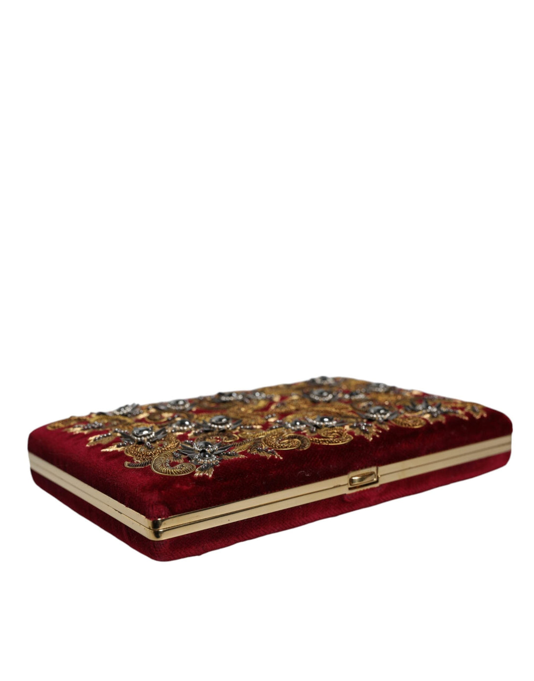 Women’s Dolce &amp; Gabbana Red Velvet Gold Frame Clutch Evening Party Purse Bag