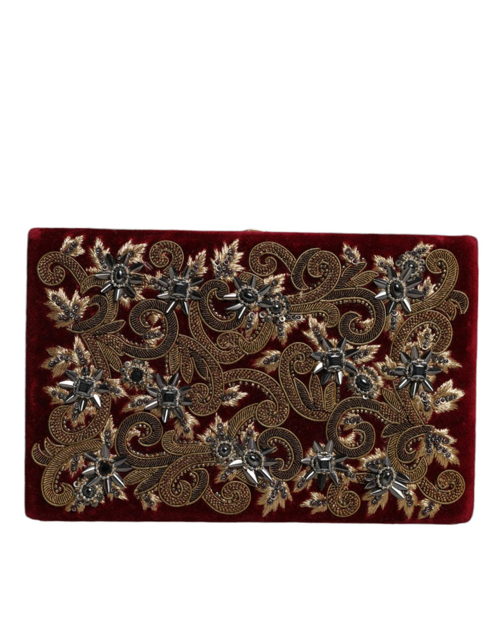 Women’s Dolce &amp; Gabbana Red Velvet Gold Frame Clutch Evening Party Purse Bag