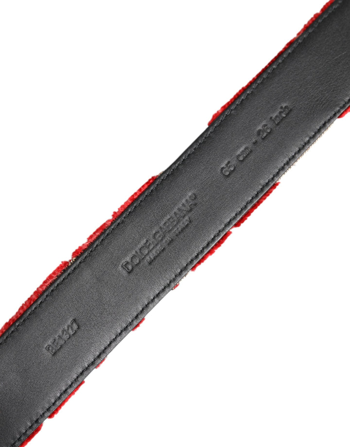Women’s Dolce &amp; Gabbana Red Viscose Silver Dg Logo Metal Buckle Belt