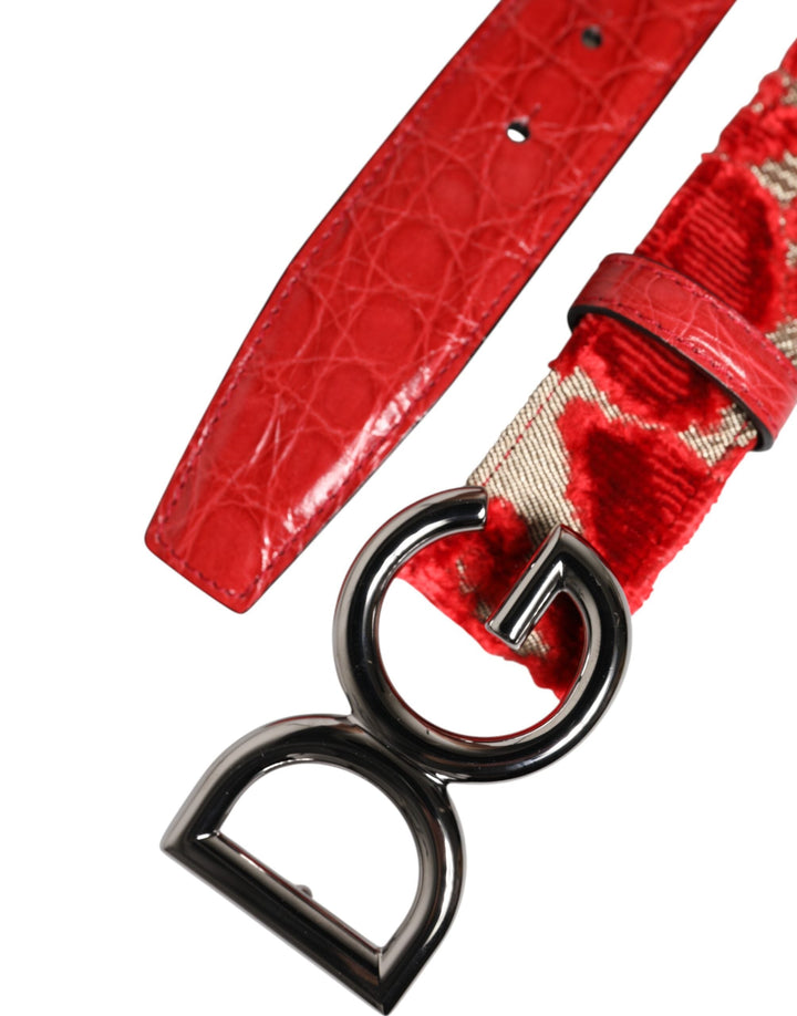 Women’s Dolce &amp; Gabbana Red Viscose Silver Dg Logo Metal Buckle Belt