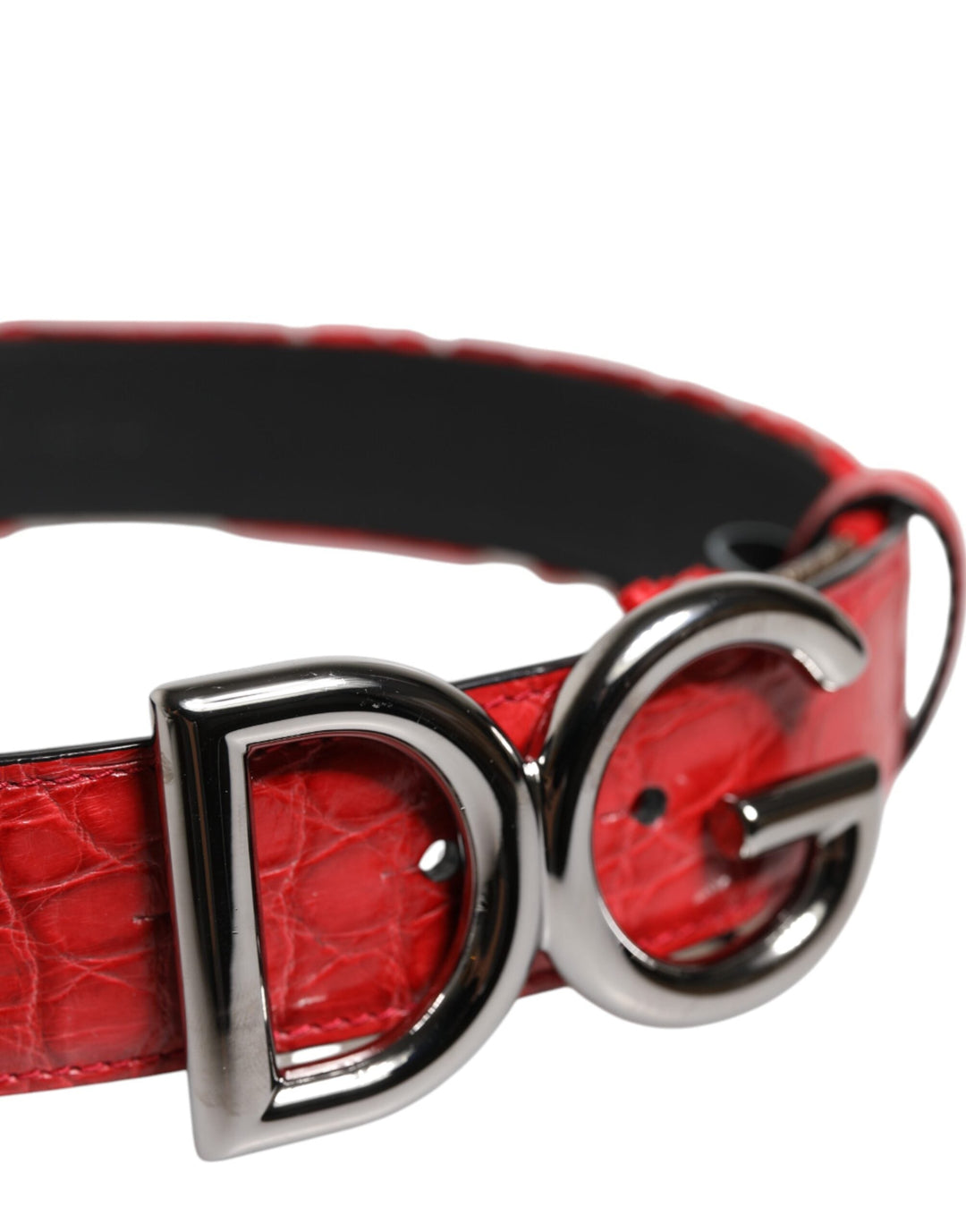 Women’s Dolce &amp; Gabbana Red Viscose Silver Dg Logo Metal Buckle Belt
