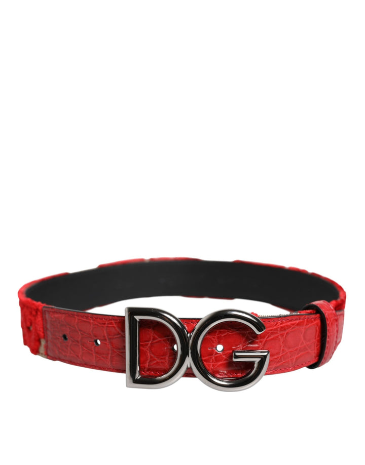 Women’s Dolce &amp; Gabbana Red Viscose Silver Dg Logo Metal Buckle Belt