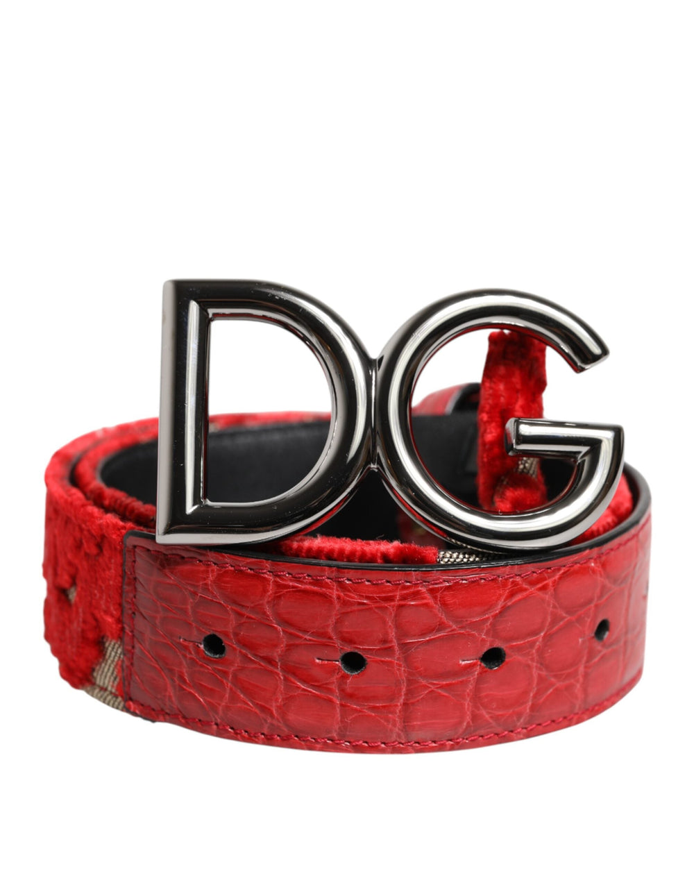 Women’s Dolce & Gabbana Red Viscose Silver Dg Logo Metal Buckle Belt