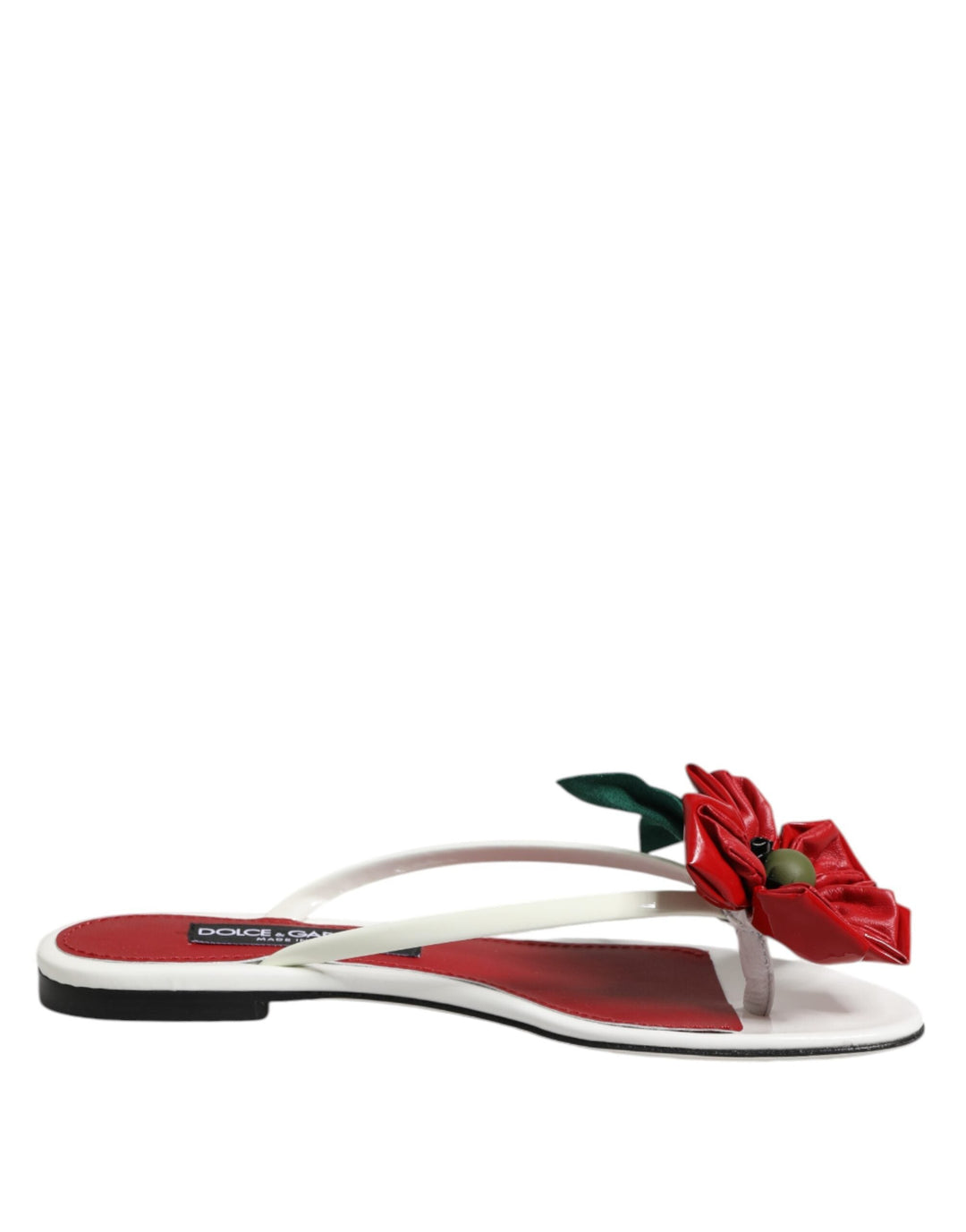 Women’s Dolce &amp; Gabbana Red White Keira Flower Leather Sandals Shoes