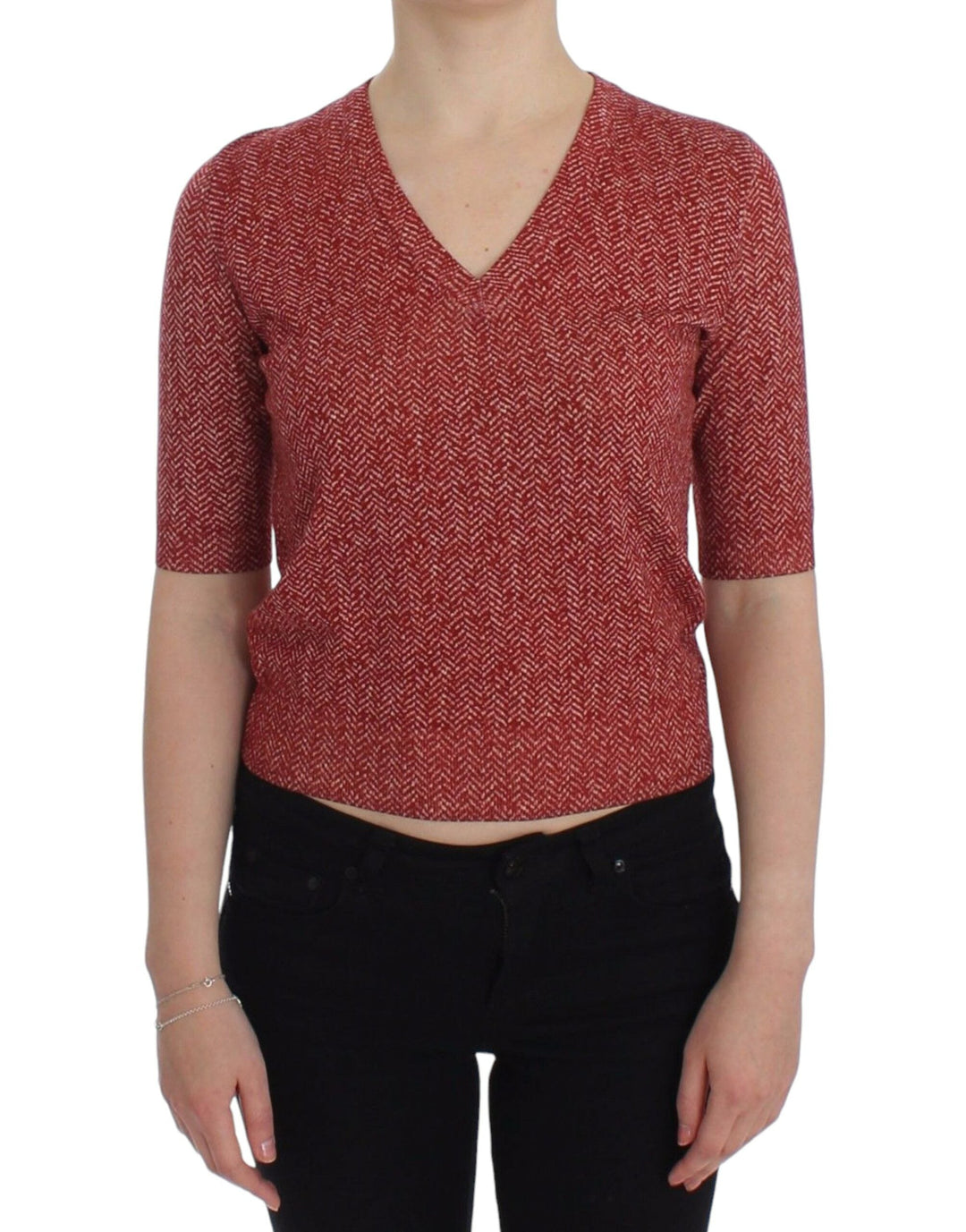 Women’s Dolce &amp; Gabbana Red Wool Tweed Short Sleeve Sweater Pullover