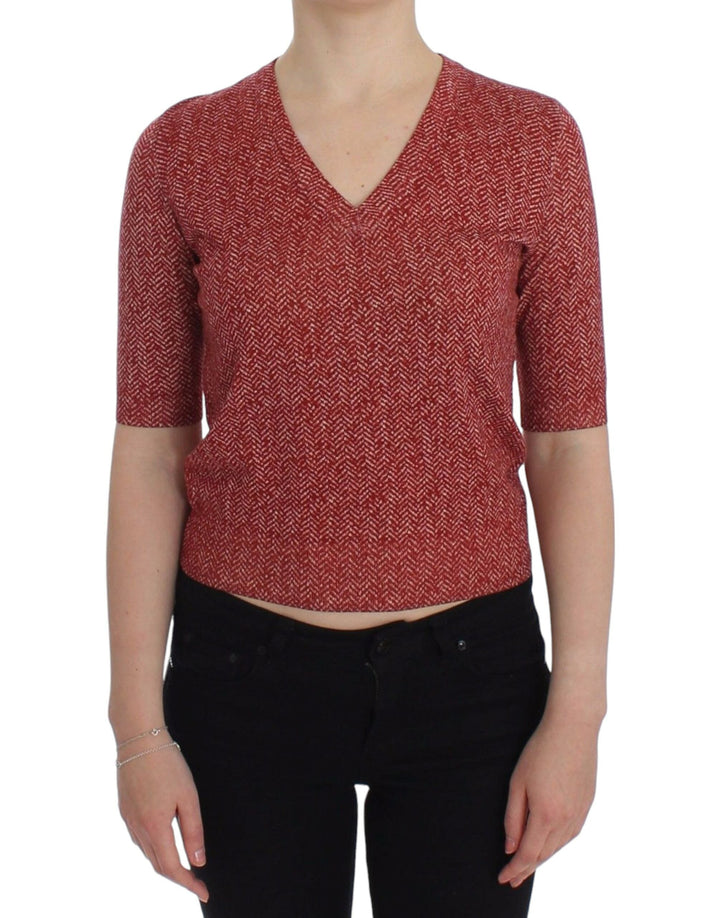 Women’s Dolce &amp; Gabbana Red Wool Tweed Short Sleeve Sweater Pullover