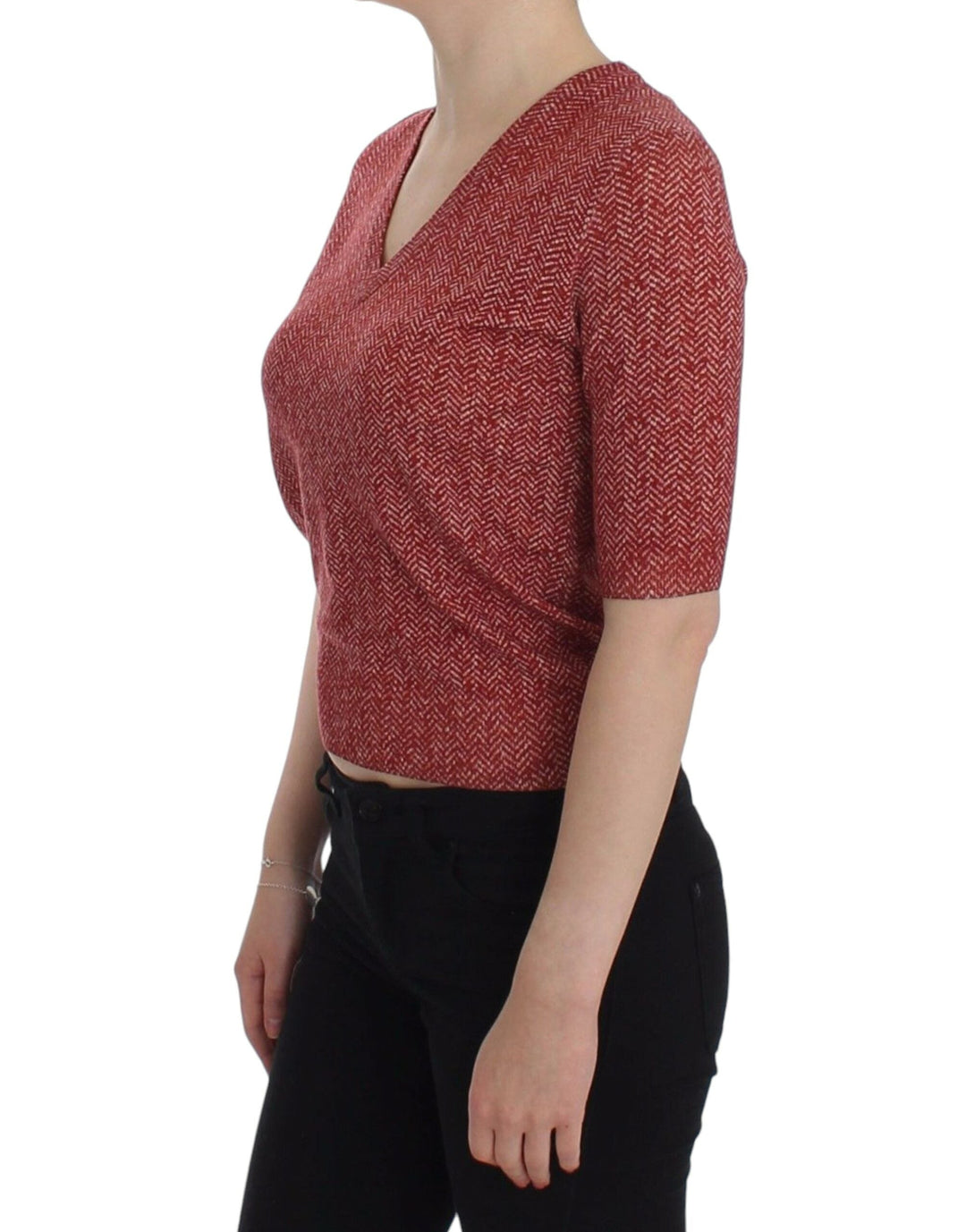 Women’s Dolce &amp; Gabbana Red Wool Tweed Short Sleeve Sweater Pullover