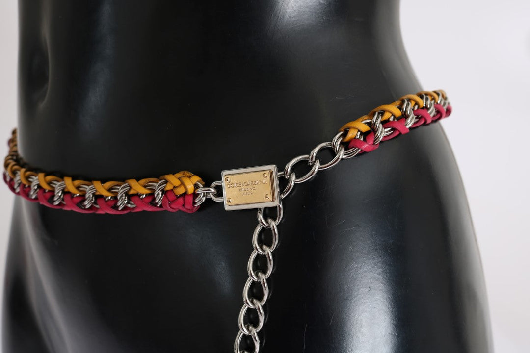 Women’s Dolce &amp; Gabbana Red Yellow Leather Crystal Belt